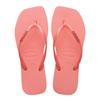 Havaianas Ojotas Slim Square Logo Metallic Mango Rosa