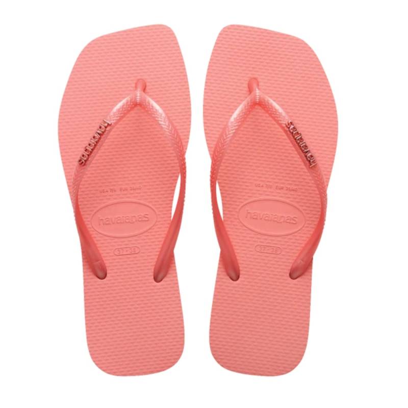 Havaianas Ojotas Slim Square Logo Metallic Mango Rosa