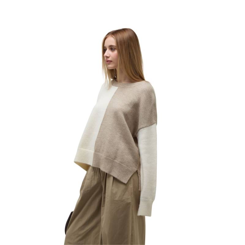 OJOROJO SWEATER BICOLOR OFFWHITE BLANCO MARRON
