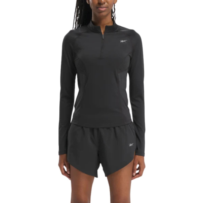 REEBOK  RUNNING 1/4 ZIP NEGRO CON TRANSPARENCIA